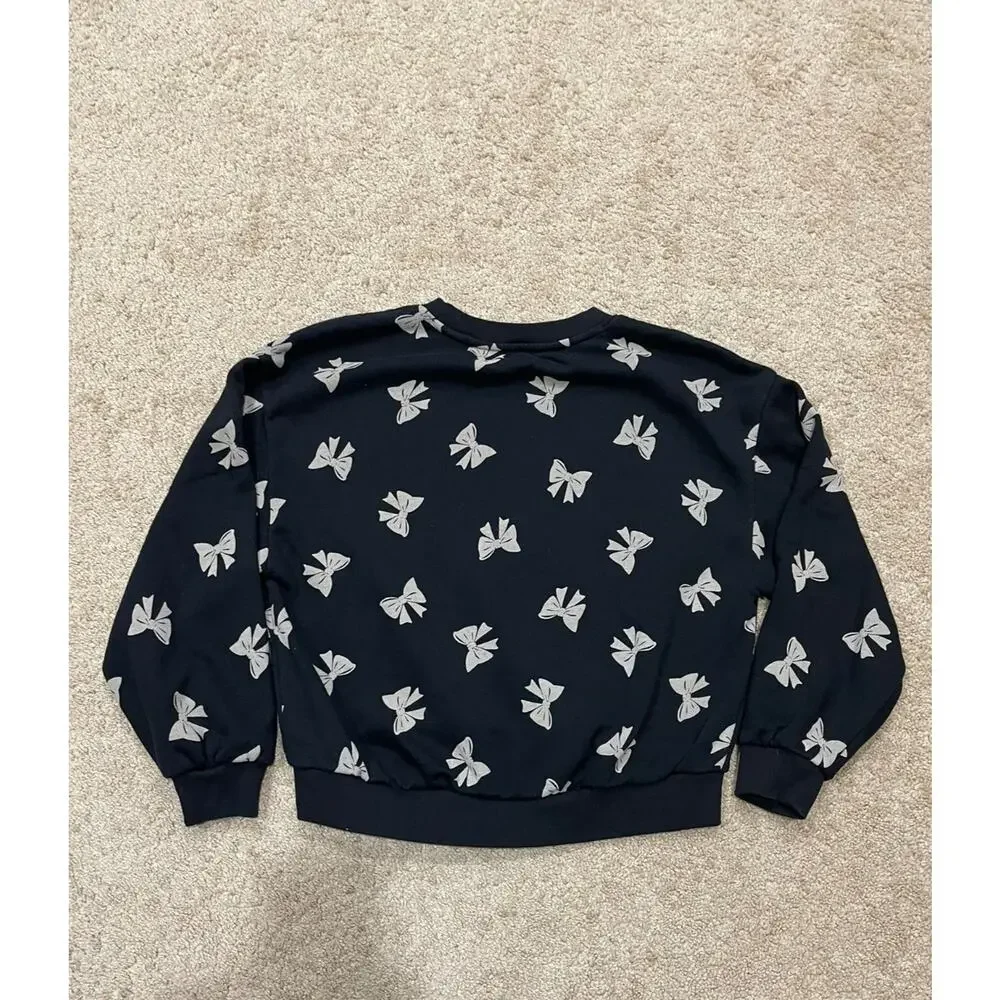 Gap Sweatshirt Youth XXL 14-16 Black White Bows Girls Preppy Crew Neck Pullover